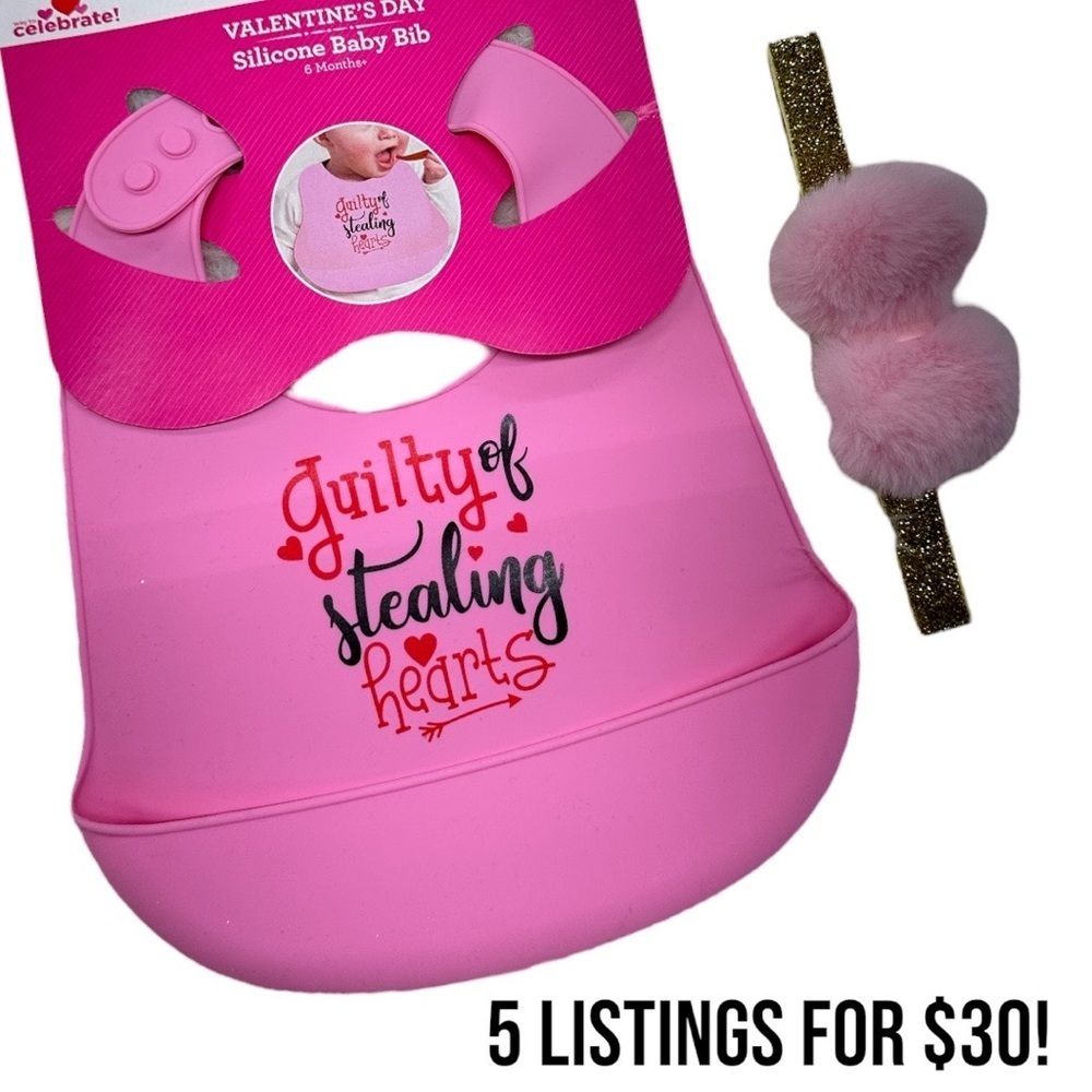 New baby girl silicone bib and matching headpiece